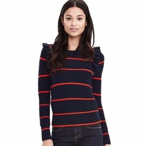 Banana Republic Striped Ruffle Crewneck Sweater